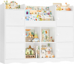 FOREHILL laste riiul 12-kohaline riiul, laste raamaturiiul, m&auml;nguasjade hoidmine, lastetoa m&ouml;&ouml;bel 6 uksega, m&auml;nguasjade riiul Montessori riiuliga, 140 x 30 x 106 cm, valge