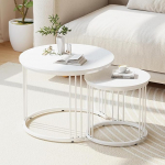 Garden 4 you Round Coffee Table, Set of 2, elutoa laud, kaasaegne, puidust kohvilaud, k&uuml;ljelaua komplekt, &uuml;mmargune, kohvilaud, diivanilaud, lauakombinatsioon elutuppa, kontorisse, r&otilde;dule (valge)