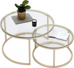 Kuldne klaasist kohvilaud, 2-osaline komplekt, 1 suur &uuml;mmargune kohvilaud ja 1 v&auml;ike laud, metallist raamiga &uuml;mmargune k&uuml;ljelaud, elutoa laud, kaasaegne