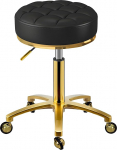 Rolling Stool, kuldne ratastega tool, &uuml;mmargune p&ouml;&ouml;rlev tool, reguleeritav k&otilde;rgus 43-55 cm, mugav PU nahast kontoritool, t&ouml;&ouml;koha tool, maksimaalne koormus 150 kg, meigitool massaaži, salongi, spaa jaoks (must)