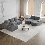 Modulaarsed diivanid, nurgadiivan koos Chaise Longue'ga 322 x 271 x 81 cm, mitmepoolsed diivanid, modulaarsed diivanid, &scaron;enillis diivan kumerate elementidega ja lamamistooliga, modulaarne kombineeritud diivan, hall