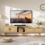 TV-kapp, pikendatav 146-180 cm, m&ouml;&ouml;bel Tele puidust ja rotangist, 2 ukse, 2 sahtlit ja 1 avatud koopaga TV-kapp, TV-pink, 75-tollise teleri jaoks, elutuba, magamistuba, magamistuba