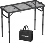 VINTEAM Kokkupandav telkimislaud, 87 x 40 cm, 3 korda kokkuklapitav, 3-suunaline reguleeritav k&otilde;rgus, alumiiniumist metallist v&otilde;rklaud, aialaud, metallist v&otilde;rklauaga grilllaud, ideaalne telkimiseks, grillimiseks, piknikuks ja aeda.