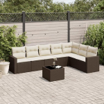 8-TLG. Garten-Sofagarnitur mit Kissen Braun Poly Rattan Set mit Stauraum und wasserabweisendem Beutel f&uuml;r Terrasse, PE Rattan Gartenm&ouml;bel