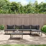 3-TLG. Garten-Lounge-Set mit Kissen Anthrazit Poly Rattan f&uuml;r Terrasse, Outdoor-Lounge-Set Poly Rattan als Gartenm&ouml;bel-Set Anthrazit