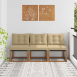 Gartenm&ouml;bel Mittelsofa aus Akazienholz mit Outdoor-Textilene Bezug f&uuml;r Terrasse und Balkon - 3 St&uuml;ck Outdoor-Fu&szlig;hocker aus Akazie und Textilene, Gartenhocker aus Akazienholz