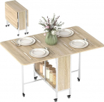 HOMCOM Kokkupandav s&ouml;&ouml;gitoa k&ouml;&ouml;gilaud Kokkupandav laud ratastega Kokkupandavad tiivad elutuppa 130 x 80 x 74 cm naturaalne puit