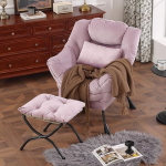 Sloth Chair koos Ottomani, kaasaegne tool koos lumba padjaga, mugavad toolid koos kokkupandava jalatoega magamistoas, lugemine, &uuml;lisuured puhketoolid (Light Purple Velvet)