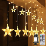 Salcar LED-valguskardinad 12 t&auml;hega Fairy Lights veekindlad akendele, aeda, koju, LED-t&auml;hega kardinad dekoratiivsed, IR-kaugjuhtimispult 31 voltine turvavooluallikas - soe valge