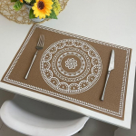 AMDXD komplekt 4 taldrikut kangast pestavad ruudukujulised PVC taldrikud Boho Mandala lillemustriga mittelibisevad lauaplaadid pestavad valge s&ouml;&ouml;gilauale m&auml;&auml;rdumisvastased ja kergesti puhastatavad 30 x 45 cm