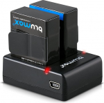 Blumax 2 x Battery Compatible with GoPro Hero 3+ AHDBT-301 1180 mAh + Mini Dual Charger Compatible with GoPro Hero 3+ Dual Charger for 2 Batteries Charging Simultaneously