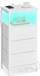 SONGMICS BELLAH Collection LGS303WH03 Laadimisjaamaga &ouml;&ouml;kapp, k&uuml;ljepoolne laud koos rakenduse abil juhitava, reguleeritava LED-valgustusega, 1 avatud sektsioon, 3 sahtlit, pilvivalge/lumivalge