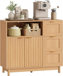 WOLTU Sideboard, k&ouml;&ouml;gikapp 3 sahtliga, k&ouml;&ouml;gikapp ustega, reguleeritav riiul, puidust materjalist, k&ouml;&ouml;ki, elutuppa, esikusse, 90 x 80 x 35 cm, puidu v&auml;limusega