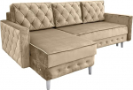 Magamisfunktsiooniga nurgadiivan 227 x 144 cm - L-kujuline diivan - L diivan 3-kohaline - Voodikastiga diivan - Sametist diivan Glamour - Chesterfield diivanid pikendatavad - Valged jalad - Beeži v&auml;rvi