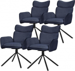 ML-Design P&ouml;&ouml;rlevad s&ouml;&ouml;gitoatoolid, 4 toolist koosnev komplekt, kanga kattega, tumesinine, elutoa toolid k&auml;etoe ja seljatoega, 360&deg; p&ouml;&ouml;rlev tool, polsterdatud tool terasraamiga, ergonoomiline tugitool