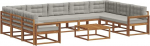 Outdoor-Sofa Set 10-teilig aus massivem Akazienholz - Gartenm&ouml;bel Lounge-Garnitur mit Sitzkissen, modular f&uuml;r Terrasse, Garten und Patio, Nat&uuml;rlich und Hellgrau