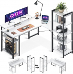 ODK Desk kontorilaud L-kujuline 137 x 140 cm, &uuml;mberp&ouml;&ouml;ratav nurgalaud kodukontorisse, kaasaegne m&auml;ngulaud integreeritud riiulis&uuml;steemiga, valge v&auml;rvusega