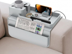 All-in-One Couch-Getr&auml;nkehalter & Armlehnen-Organizer, auslaufsicher und rutschfest, Sofa-Caddy mit Seitentaschen f&uuml;r Fernbedienungen, Handy, Tablet, Snacks (Grau)