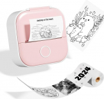 Odaro T02 Mini Printer, Inkless Sticker Printer Protable, Inkless Photo Printer with 1 Roll of Paper, Bluetooth Thermal Pocket Printer for Notes, Photos, DIY Print, Birthday, Pink