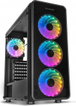 NOX ARGB Hummer TGM Box -NXHUMMERTGM- Micro ATX-ITX Box, 4 eelpaigaldatud ARGB 120 mm ventilaatorit, karastatud klaas, ruumi kuni 6 ventilaatorile, USB 3.0, must