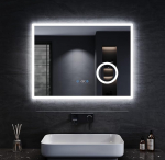 Sonni Vannitoa peegel koos valgustusega, 80 x 60 cm, 3 reguleeritavat valgusv&auml;rvi, uduvastane LED-vannitoa peegel, kerge peegel, seinapeegel koos puutetundliku l&uuml;litiga, kell, temperatuur, 3x suurendamine