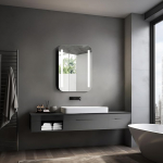 Talos Black Linea peegelkapp koos valgustusega, 60 x 70 cm, vannitoa peegelkapp 2 riiuliga, alumiiniumist, peegliga tagapaneeliga