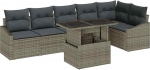 Rantry 7-teiliges Garten Sofa Set mit Kissen Grau Poly Rattan Gartenlounge Model3357752