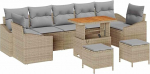 Rantry 10-teiliges Garten Sofa Set mit Kissen Beige Poly Rattan Akazie Gartenlounge Model3364592
