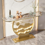 Diodceraic Moderne Konsolentische f&uuml;r den Eingangsbereich mit Metallbasis/LED-Licht Eingangsbereich-Tisch, Konsolentisch Halbmond Flur-Tisch f&uuml;r Wohnzimmer, Flur, Foyer, Eingang(Gold B,80x30x80cm)