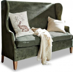 Loberon diivan Ombra Klassikaline k&otilde;rva selja stiil Elegantne materjalide segu Wing Chair istumine m&ouml;&ouml;bel Mango puit pol&uuml;ester samet linane antiikroheline