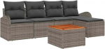 Rantry 6-teiliges Garten-Sofa-Set mit Kissen Grau Poly-Rattan Akazie, 2-Sitzer Garten-Sofa mit Stauraum & Kissen Grau Poly-Rattan Gartenlounge Model3356235