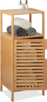 Relaxdays Bamboo Bathroom Cabinet, H x D: 87 x 36.5 x 33 cm, Narrow Bathroom Shelf with Door, 2 Open Shelves, Bathroom Chest of Drawers, Natural