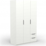 Demeyere Armoire Dressing Avec Penderie Modern 3 Portes 2 Tiroirs 4 Niches - Coloris Blanc Mat - 119.4 x 51.1 x 203 cm