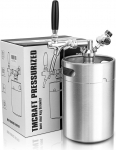 TMCRAFT 5 Litre (170 oz) Mini Barrel Growler, Stainless Steel Pressure Barrel Kit System with Adjustable Tap Can Drinks for Home Brewery, Craft Beers and Draft Beer Fresh and Carbonated
