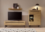 Lomadox Small Wall Unit Set, Scandinavian Design, Artisan Oak with Black, LED Lighting, Solid Wood Feet W/H/D: 270/170/40 cm