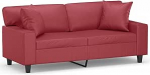 Weinrotes 2-Sitzer-Kunstleder-Sofa mit Zierkissen, 174x77x80 cm, f&uuml;r Wohnzimmer und Entspannung Model3200869