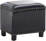 HM&DX Square Leather Ottoman Footstool, Retro Padded Rivets Footstool Stool Solid Wood Shoe Change Stool Seat Black L