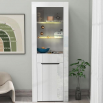 LANTRO JS Valge v&auml;ike klaasist vitriinkapp LED-valgustusega 60 x 35,5 x 165 cm