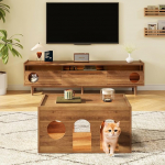 DUlVBPE TV-kapp + kohvilaud elutoa kombineeritud m&ouml;&ouml;blikomplekt 2-osaline TV-kappide komplekt LED lemmikloomade m&ouml;&ouml;bel koos kassikorviga P&auml;hklipuust m&ouml;&ouml;blikomplekt