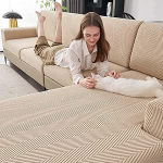 Diivan Sitzkissenbezug &Uuml;berzug Couch und Sofabezug,Sofa&uuml;berwurf f&uuml;r Wohnzimmer,Schlafcouch Bezug Stretch,Elastische Couchbezug(Khaki,3 Seat Covers S+1 Chaise)