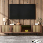 Jaxenor 200 cm TV kapp LED valgusribaga, TV laud nikerdatud tekstuuriga, Lowboard elutuba karastatud klaasuksega, TV kapp magamistoas ja elutoa kapp, puidust v&auml;rvi