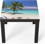 DEQORI klaasist laud | Must v&auml;ike 55 x 55 cm | Paradise Beach motiiv | Ebatavaline klaasist k&uuml;ljelaud | K&otilde;rgl&auml;ikega kohvilaud elutuppa | Moodne disainiga diivanilaud