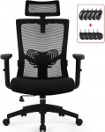 Daccormax Ergonomic Office Chair, Desk Chair with Adjustable Headrest, Armrests, Lumbar Support, Swivel Chair, Rocker Function, Mesh Executive Chair, Back-Friendly, Office Chair 150 kg