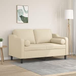 Bettsofa, 2-Sitzer-Sofa mit Zierkissen Creme 120 cm Stoff Kleines Sofa f&uuml;r Wohnzimmer und Schlafzimmer