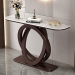 Konsolentisch, Schiefer-Sofatisch mit Metallrahmen, moderner Akzenttisch, schmaler Flur-Foyertisch, f&uuml;r Eingang, Eingangsbereich, Flur, Wohnzimmer (Braun-C, 59 Zoll/150 cm)