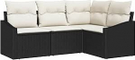 4-teiliges Garten-Sofa-Set mit Kissen in schwarzem Poly-Rattan Gartenlounge Model3346697