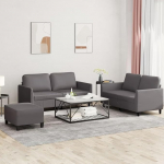 Gecheer 3-TLG. Sofagarnitur mit Kissen Grau Kunstleder, Moderne Couch Polstersofa f&uuml;r Wohnzimmer Schlafzimmer Spielzimmer3201757