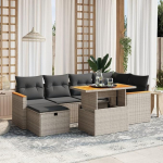 Set Schlafsofa, 7-teiliges Gartensofa-Set mit grauen Kissen aus Polyrattan, Set Schlafsofa, Wohnzimmer, Sofa, Garten, modernes Sofaset f&uuml;r den Au&szlig;enbereich, M&ouml;bel