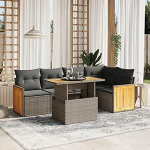Set Schlafsofa, 6-teiliges Gartensofa-Set mit beigefarbenen Kissen aus Polyrattan, Set f&uuml;r Schlafsofa, Wohnzimmer, Gartensofa, modernes Sofaset f&uuml;r den Au&szlig;enbereich, Outdoor-M&ouml;bel ZZ