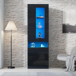 Merax LED-Vitrine Schwarz Hochglanz - Standvitrine Vitrinenschrank mit Glasb&ouml;den, USB LED Licht, Stauraumvitrine, Sideboard, B&uuml;cherregal, Wohnzimmerschrank, Buffet-Schrank - 50x180x40 cm